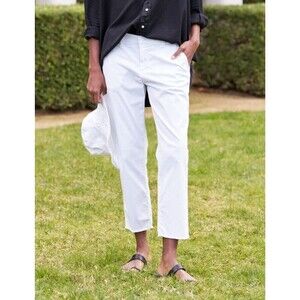 Frank & Eileen Wicklow The Italian Chino Cropped Raw Hem White Twill Pants 00
